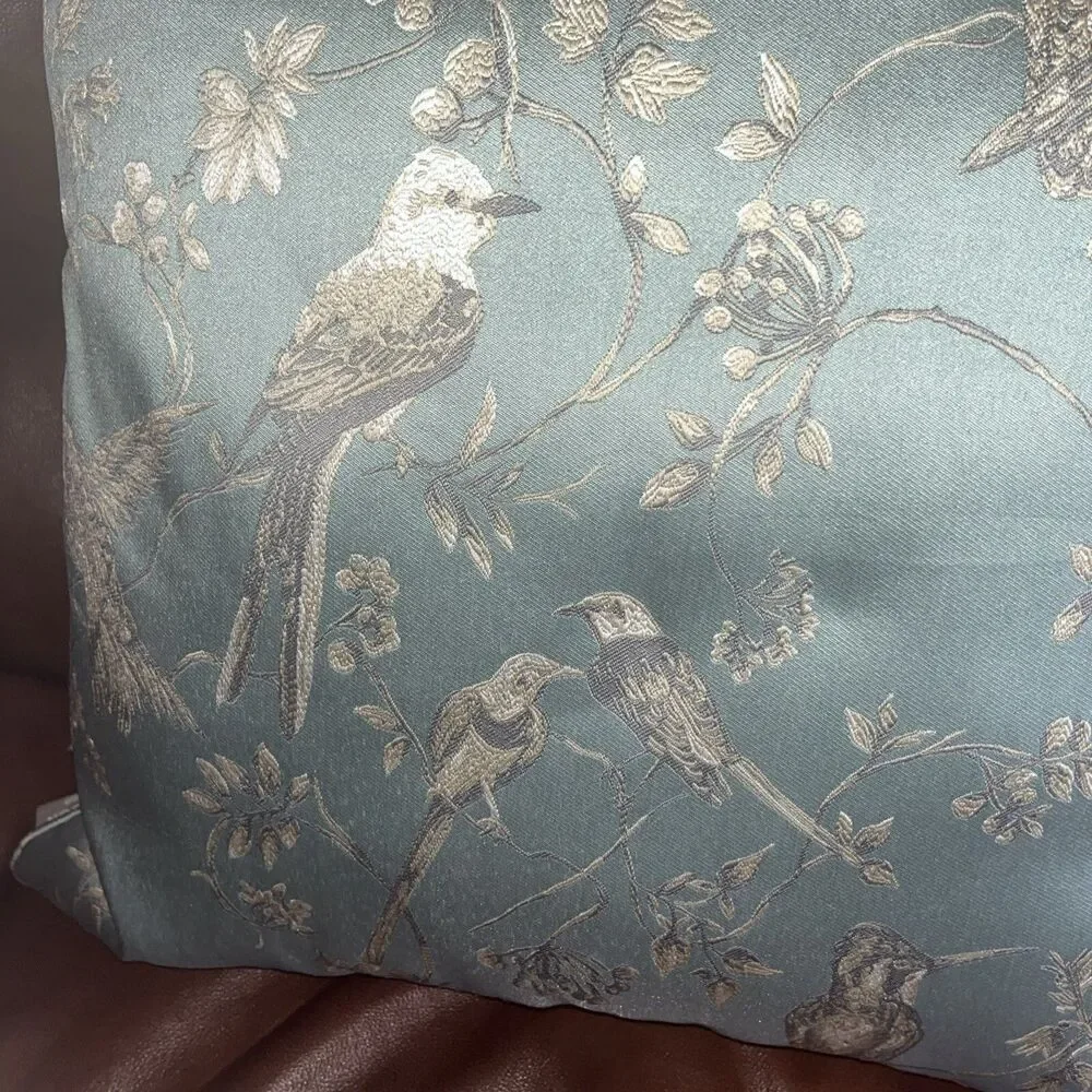 Madison Home Decorative pillo Square 22x22 Aqua Embroidery Birds Elegant